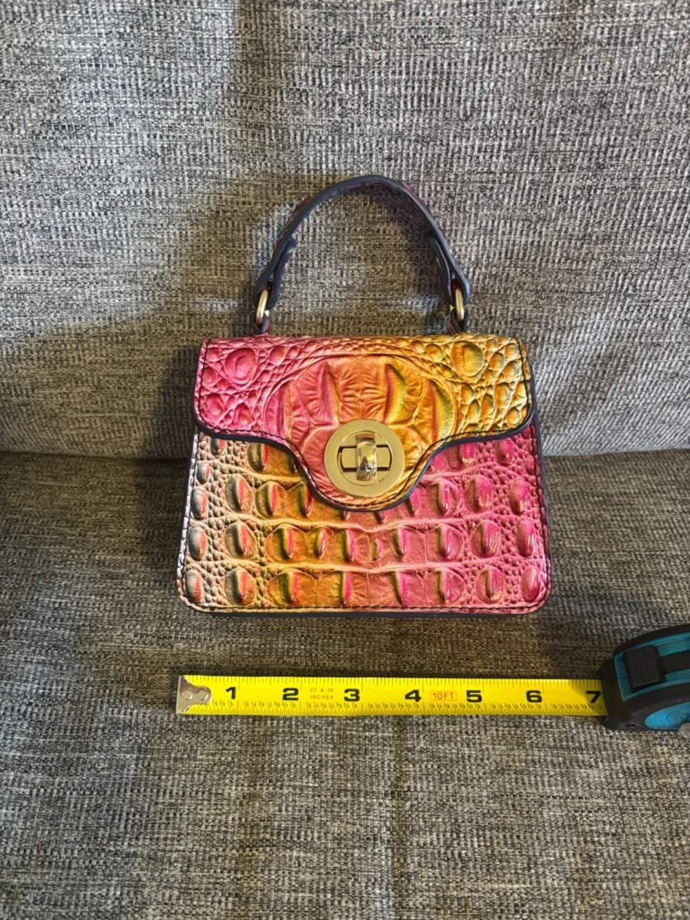 Croc-Embossed Mini Top-Handle Bag Pink and Orange Gradient - Picture 2 of 7